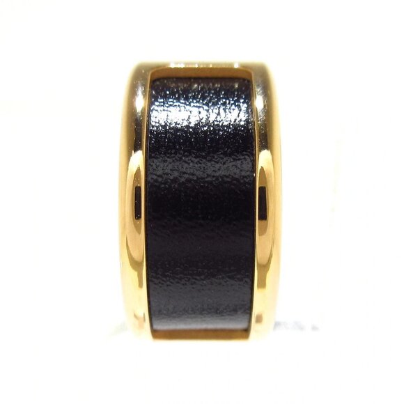 Auth HERMES Olympe - Rose Gold Black Leather Hardware None Clip On Earrings - Picture 1 of 6